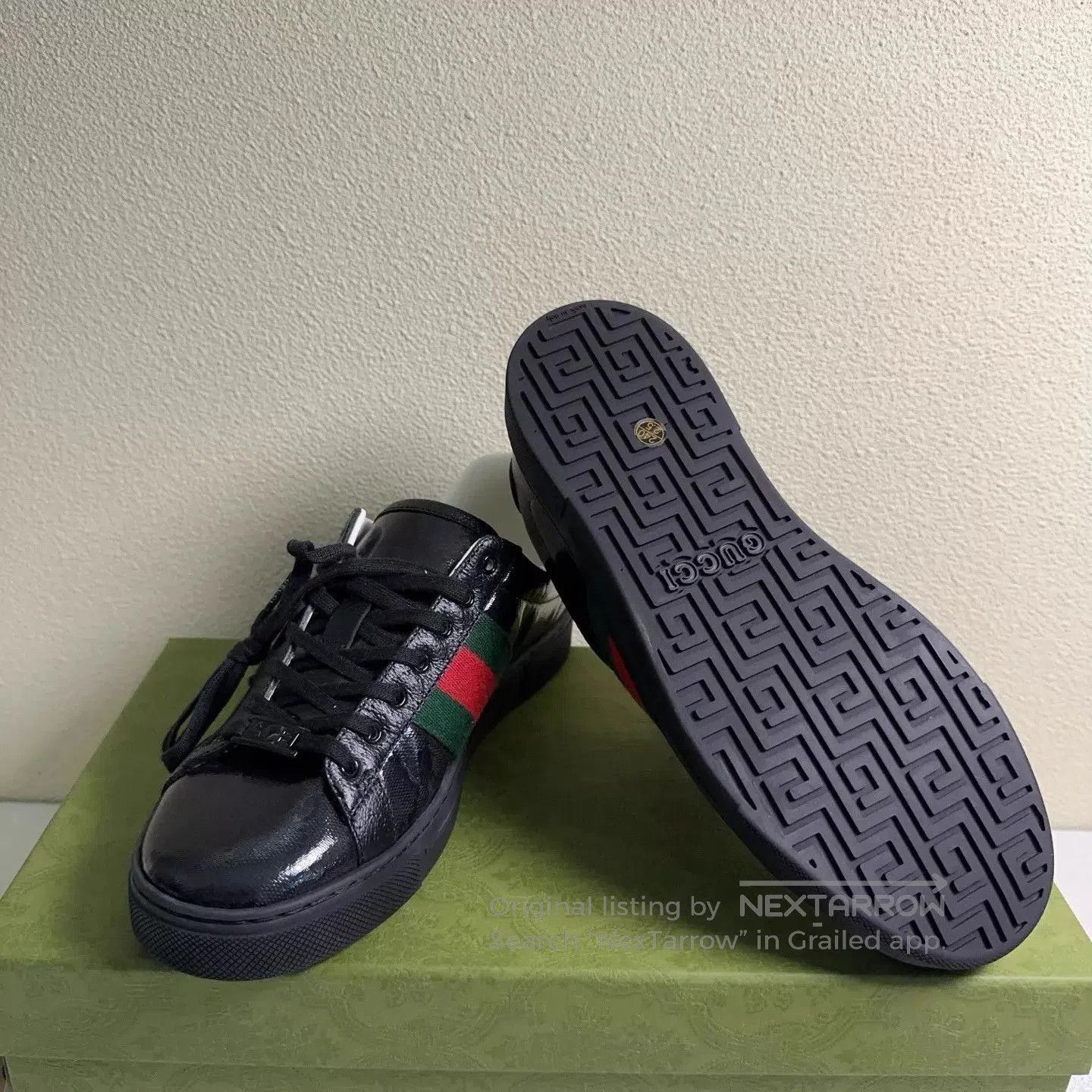 Gucci Black Low-Top Sneakers with Red and Green Stripes. Size US 6.5 / EU 39-40 - 4 Thumbnail