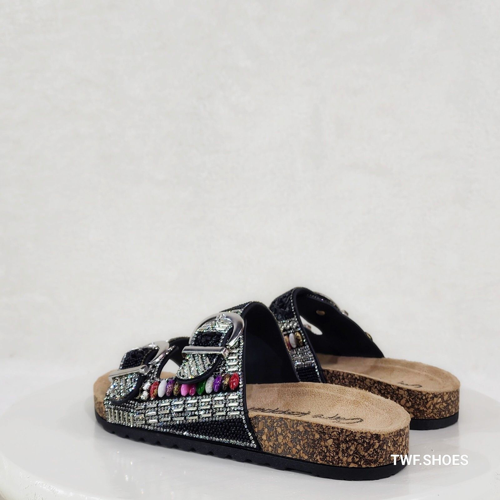 Other Zany Double Buckle Strap Rhinestone Beaded Slip on Mule Sand Size US 8 / IT 38 - 5 Thumbnail