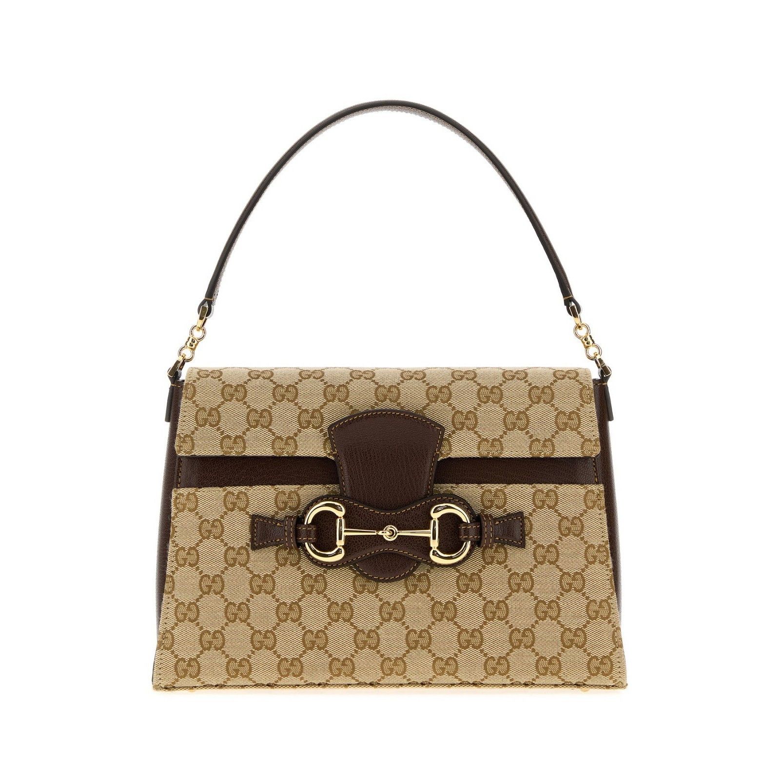 Gucci $3650 Horsebit Duomo Medium Sand & Brown Top Handle Ba, Women's