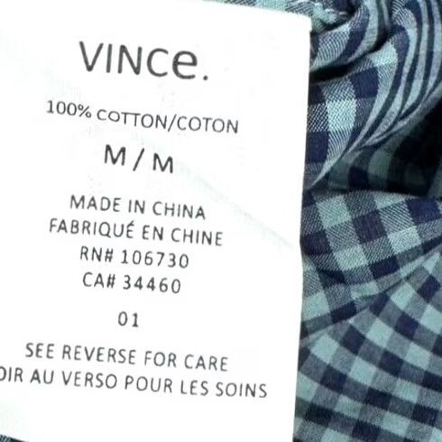 Vince Vince Men’s Cotton Button Shirt Blue/Black Checked Medum Shirt Regular M Blue Check Short Sleeve Collared Button-Up Mens Size US M / EU 48-50 / 2 - 4 Thumbnail