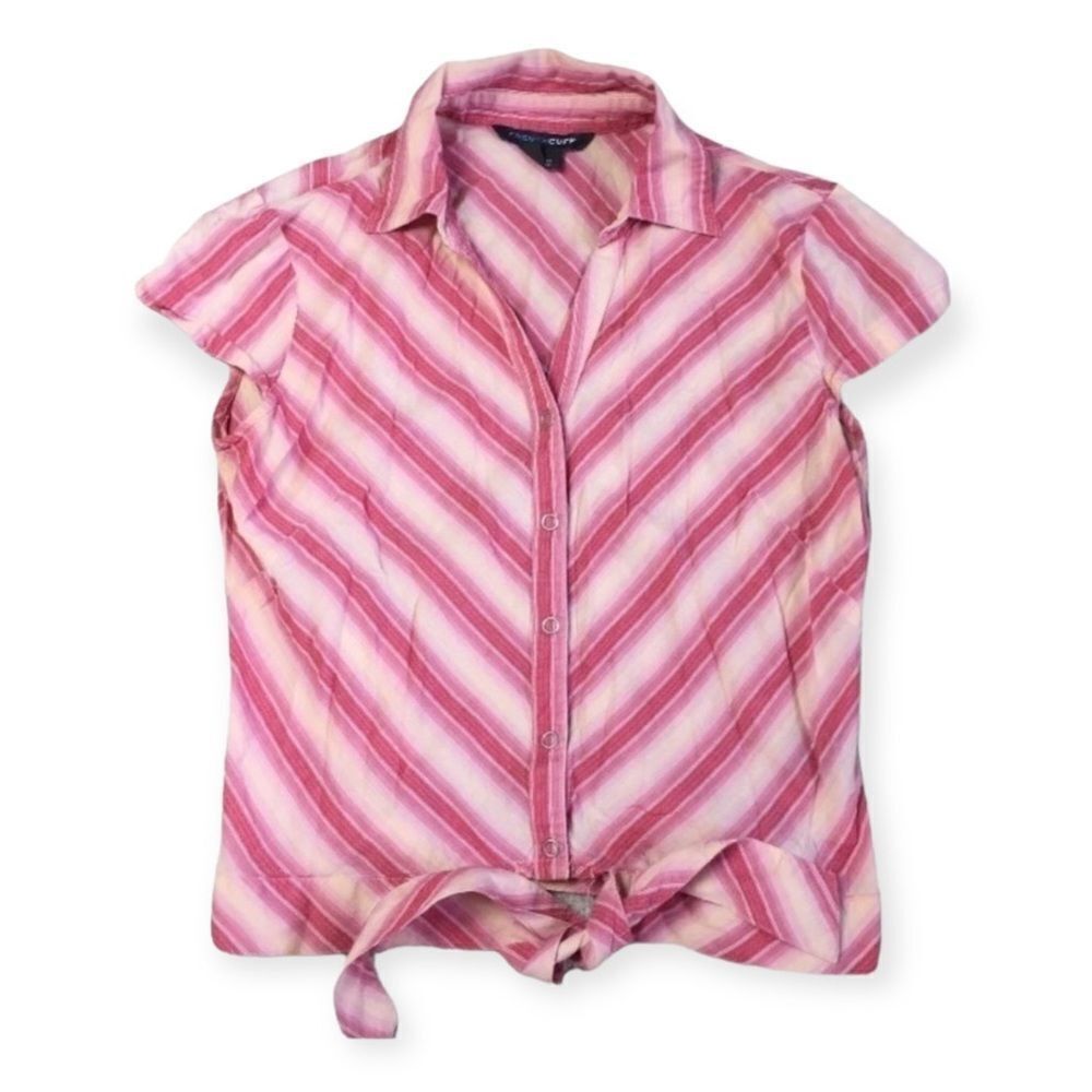 Other French Cuff Pink Striped Button-Up Blouse | Size M | Tie Fro Size M / US 6-8 / IT 42-44 - 2 Thumbnail