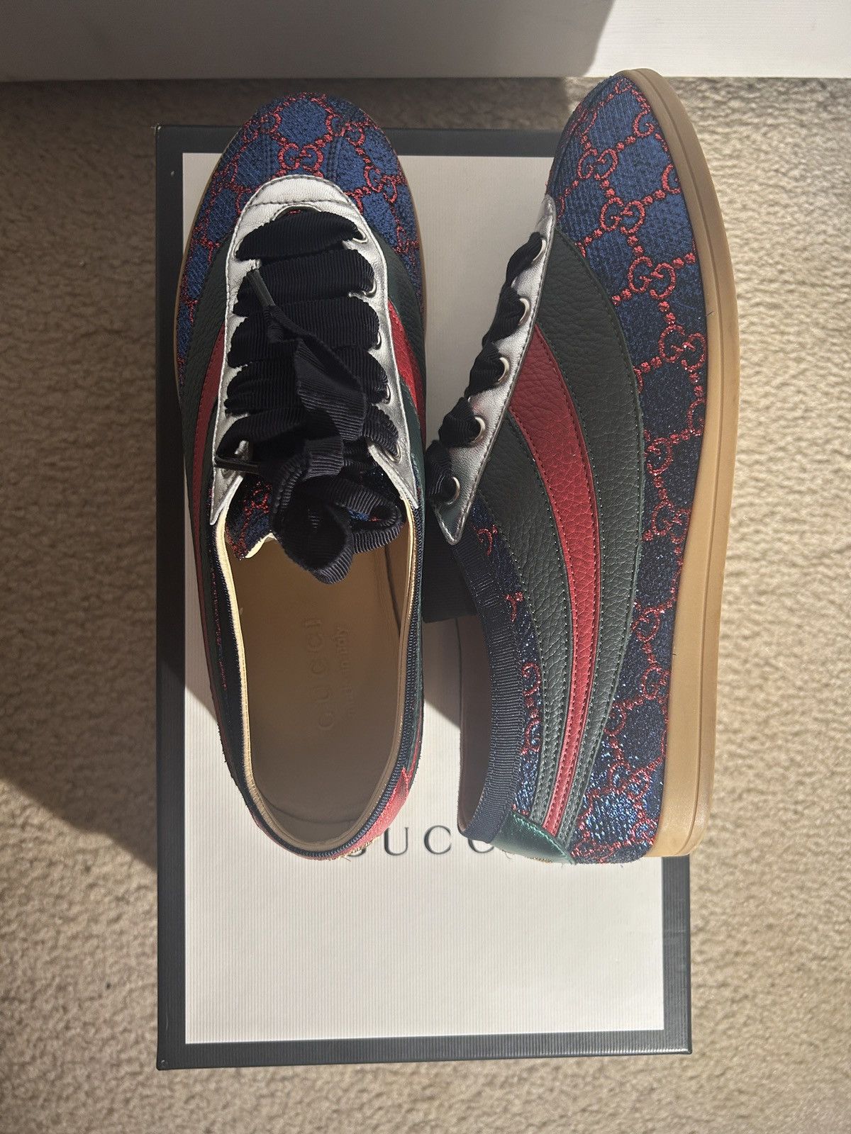 Gucci Gucci Metallic Lurex GG Web Falacer Sneakers Size US 8 / IT 38 - 1 Thumbnail