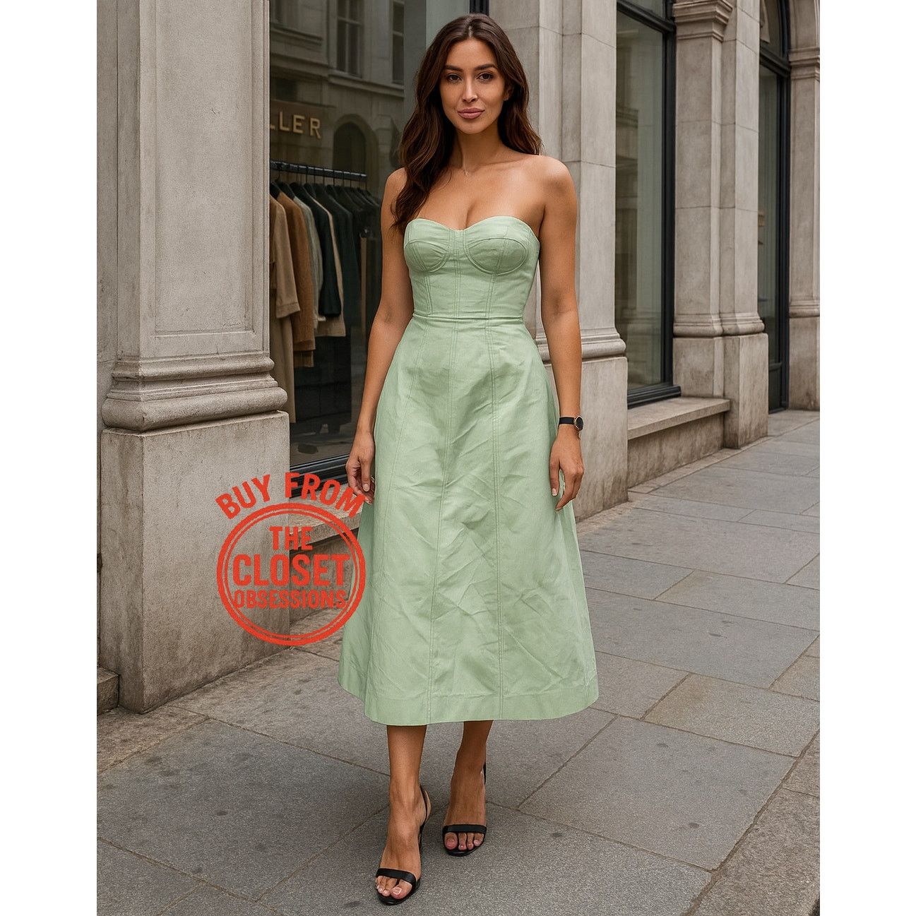 Mango MANGO Strapless Corset A-Line Midi Dress NWT — Green Size M / US 6-8 / IT 42-44 - 7 Thumbnail