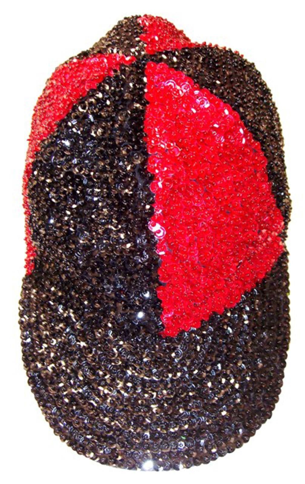 Designer Sequin Baseball Cap BLACK/RED PANELS Size ONE SIZE - 1 Preview