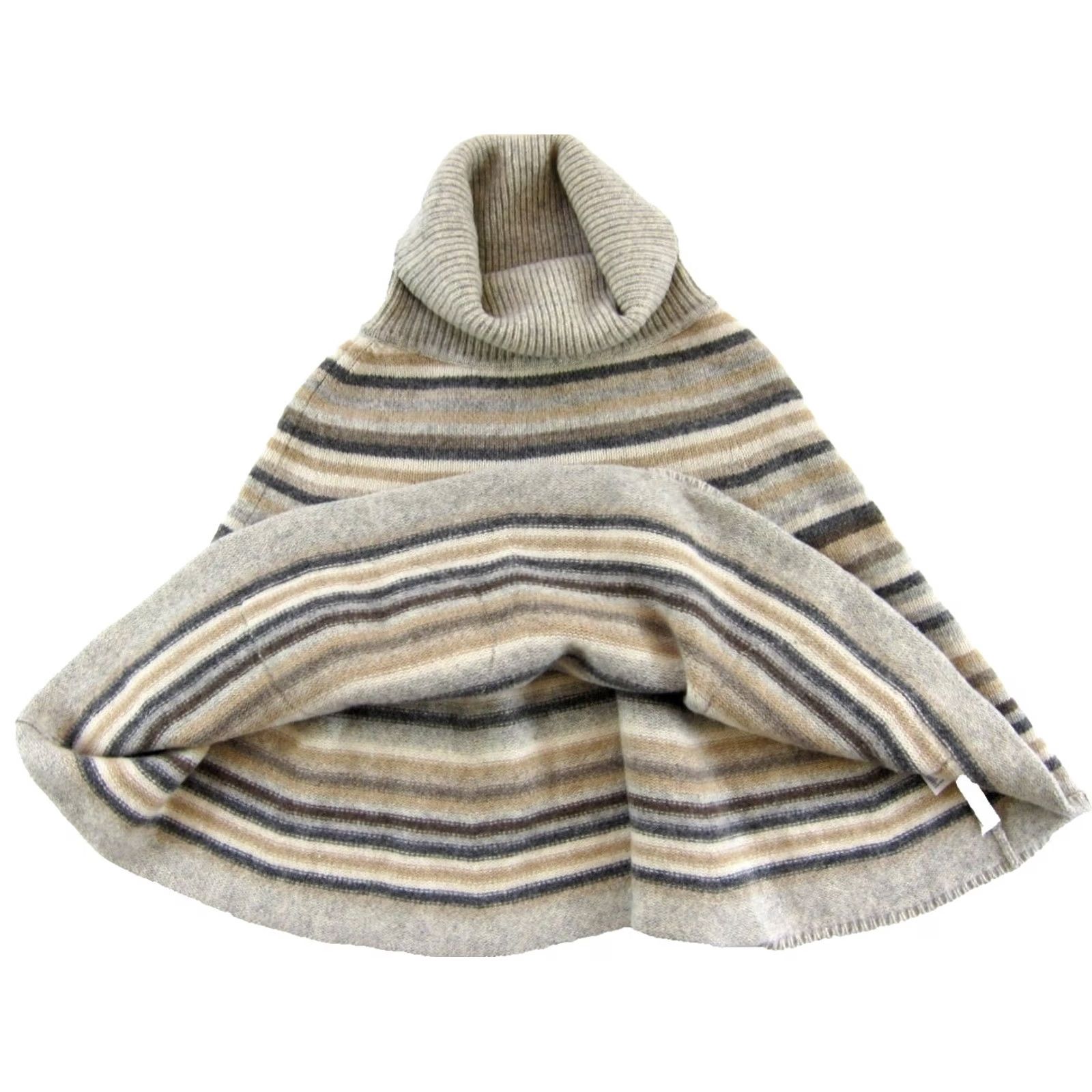 Gap GAP XS/S Turtleneck Poncho Sweater Pockets Striped 100% Lambs Wool Gray Cream Size XS / US 0-2 / IT 36-38 - 4 Thumbnail