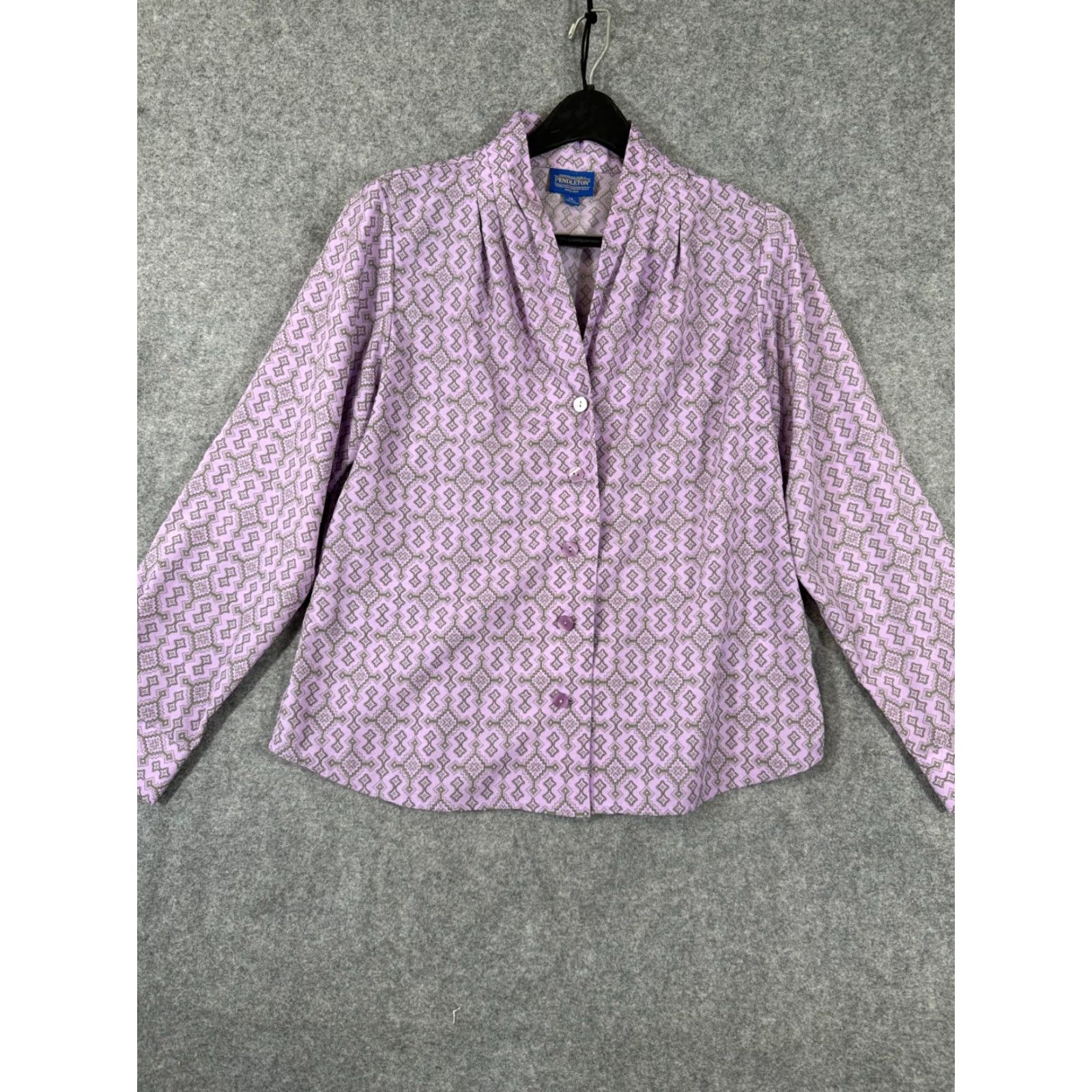 Pendleton VINTAGE Pendleton Button Up Shirt Womens 14 Purple Geometric Long Sleeve Pleated Collar Size XL / US 12-14 / IT 48-50 - 3 Thumbnail