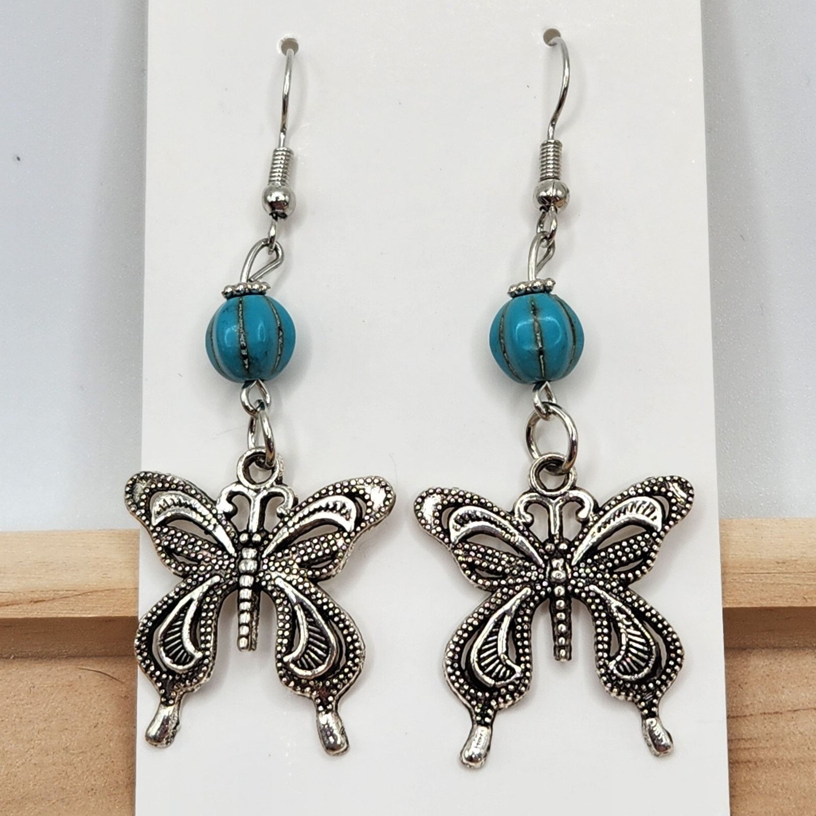 Other Southwestern Boho Silver Butterfly Dangle Earrings Turquoise Size ONE SIZE - 1 Thumbnail