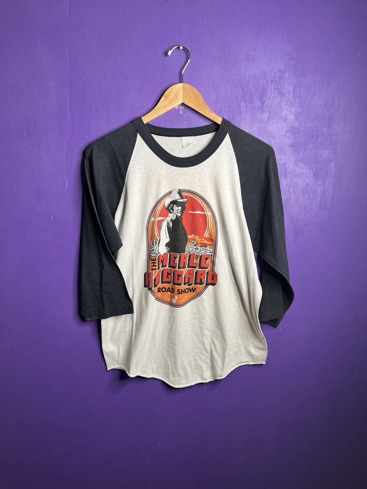 Band Tees × Vintage Vintage 80s Merle haggard road show raglan tour tee Size US M / EU 48-50 / 2 - 1 Thumbnail