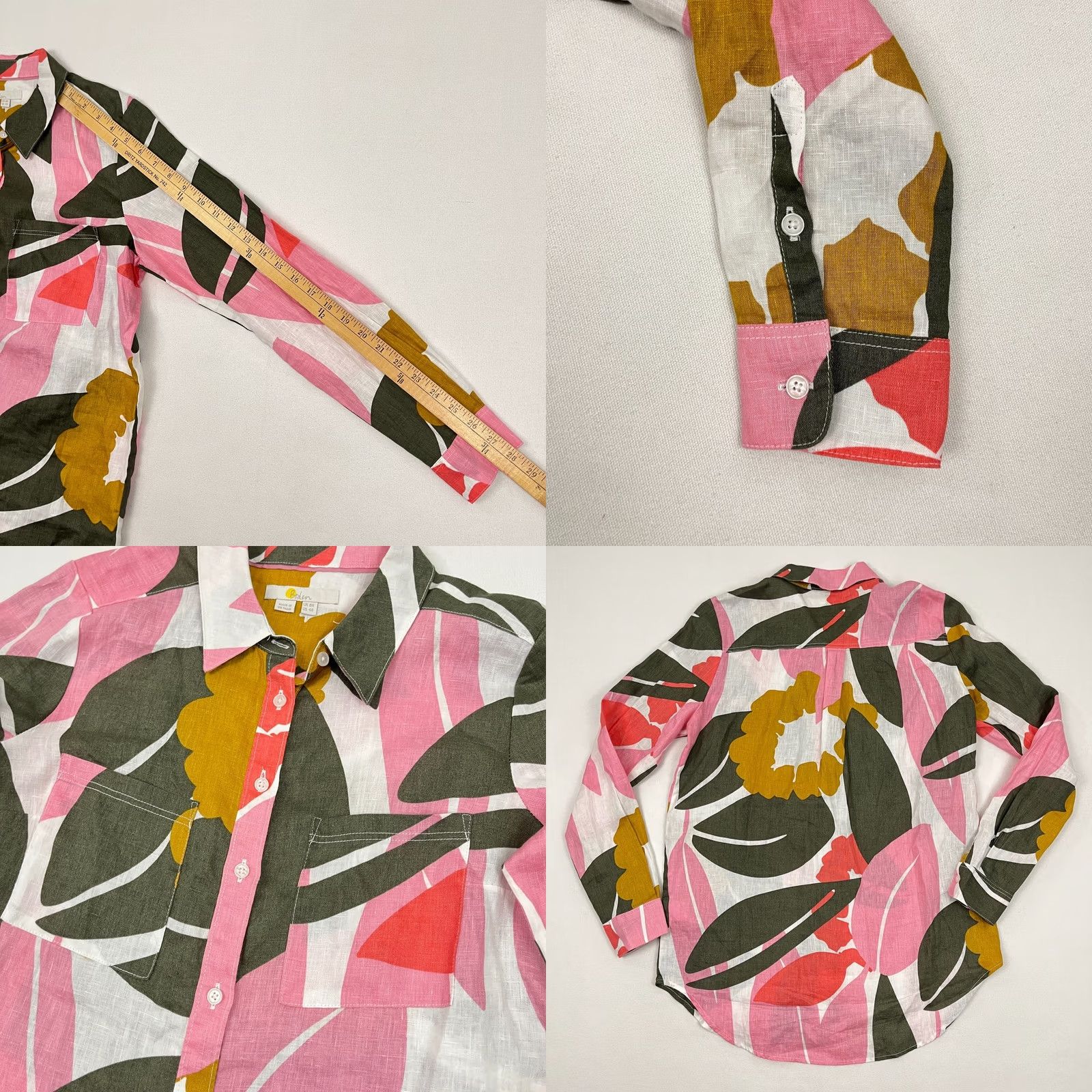 Boden Boden Blouse Womens UK 8 / US 4 Colorful Floral Linen Boho Spring Button Front Shirt Womens Multicolor Floral Bohemian Classic 4 Regular Size S / US 4 / IT 40 - 8 Thumbnail