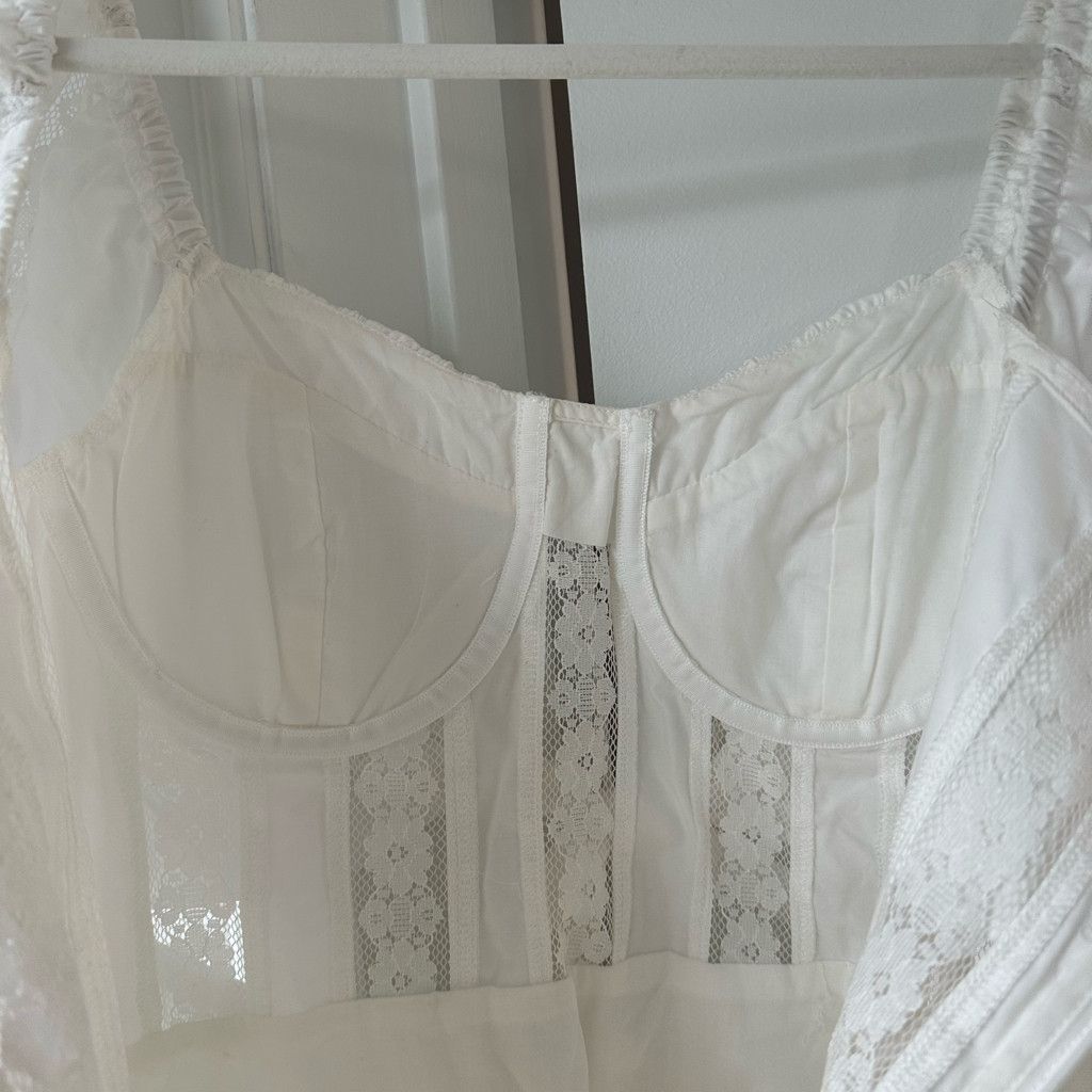 Zara White Lace Puff Sleeve Mini Dress Size S / US 4 / IT 40 - 9 Thumbnail