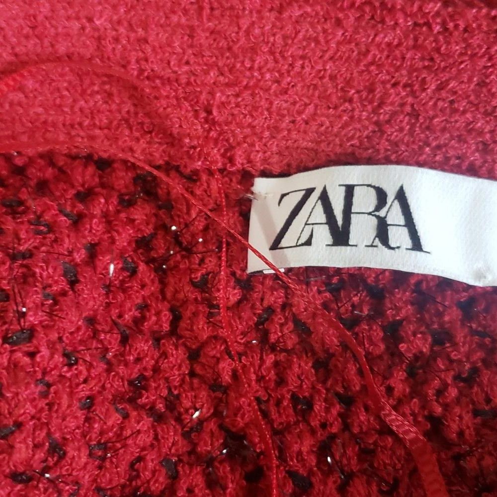 Zara CT1936 Zara Red/Metallic Cropped Blazer with Pockets S Size S / US 4 / IT 40 - 7 Thumbnail