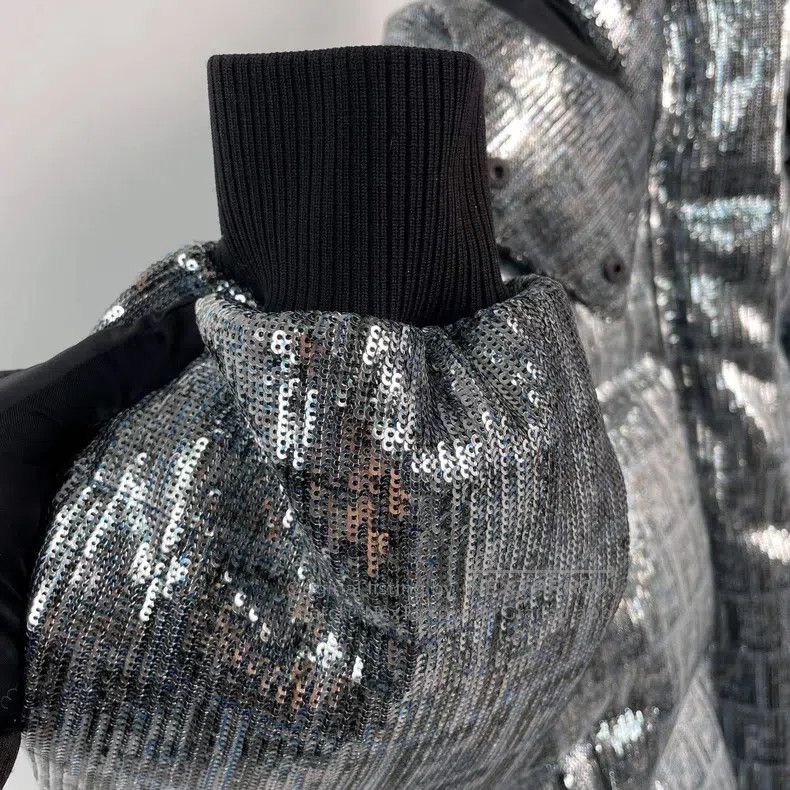 Fendi Fendi Sequined Hooded Down Jacket, Silver Size S / US 4 / IT 40 - 9 Thumbnail