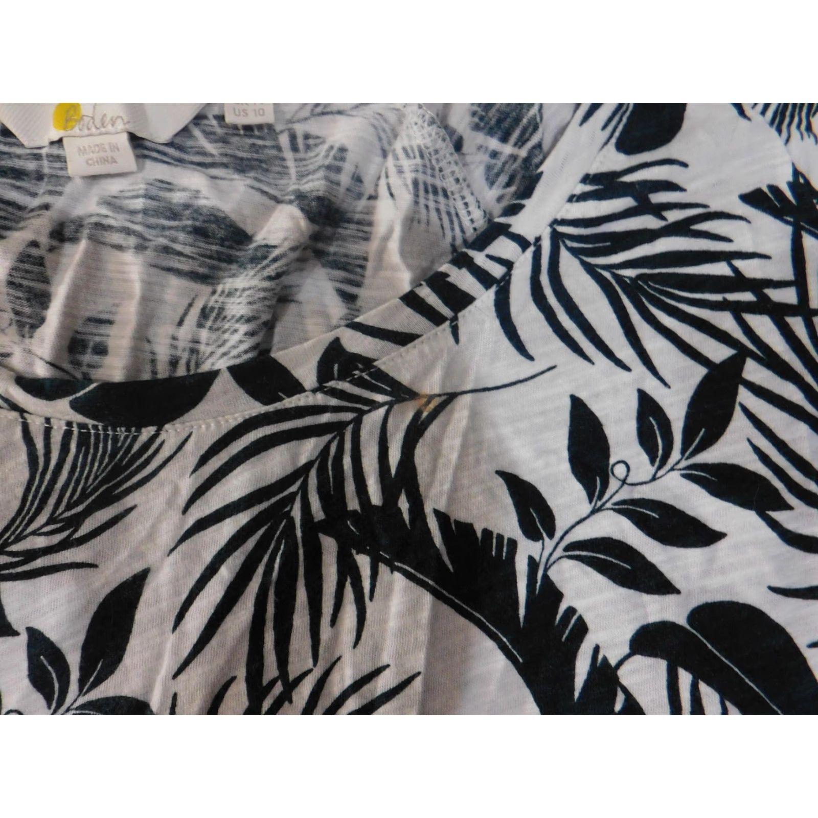 Boden Boden Shirt Womens US 10 Black White Leaf Print 100% Cotton Scoop Neck Short Sleeve Cap Sleeve Floral Tee Size L / US 10 / IT 46 - 6 Thumbnail
