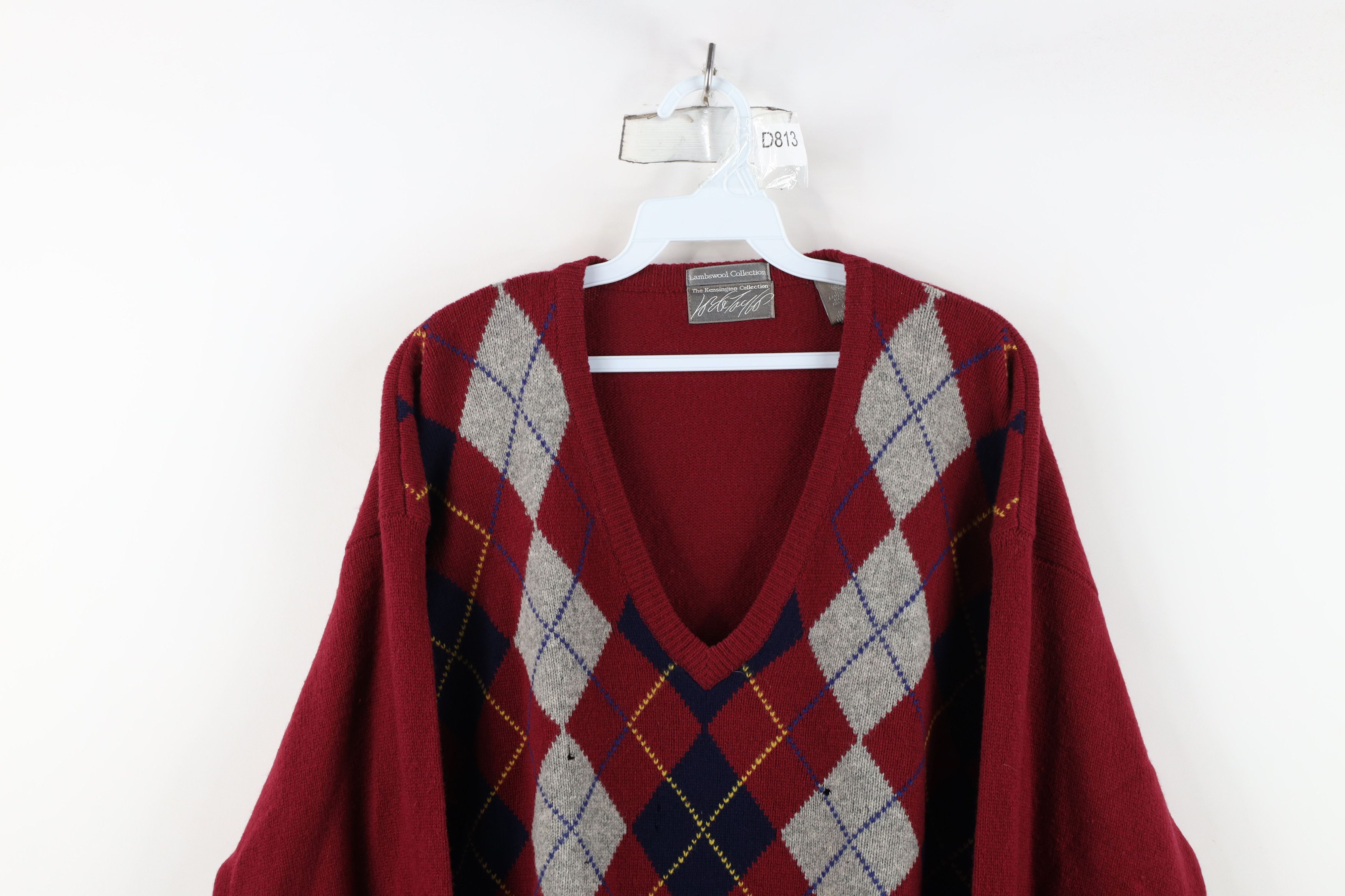 Vintage Vintage 90s Streetwear Lambswool Diamond Argyle Knit Sweater Size US XL / EU 56 / 4 - 2 Thumbnail