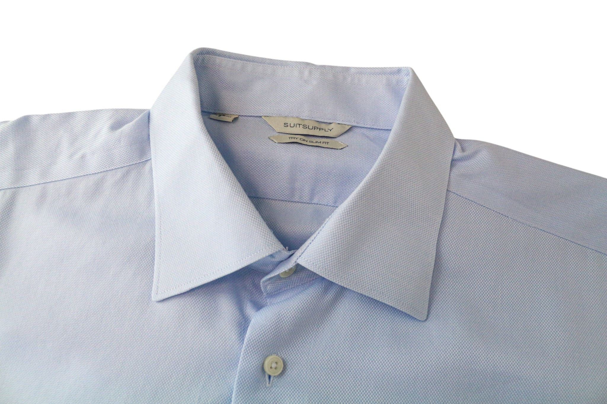 Suitsupply 45-7/17 3/4L Slim Blue Cotton Button-Up Shirt 79165 Size 44L - 8 Thumbnail
