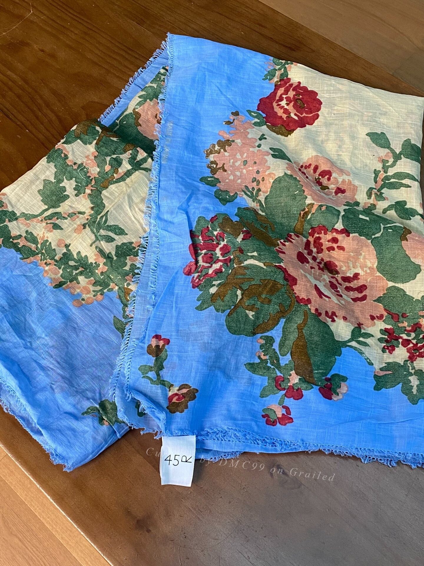 Other Retro Blue Floral Frayed Scarf Size ONE SIZE - 1 Thumbnail