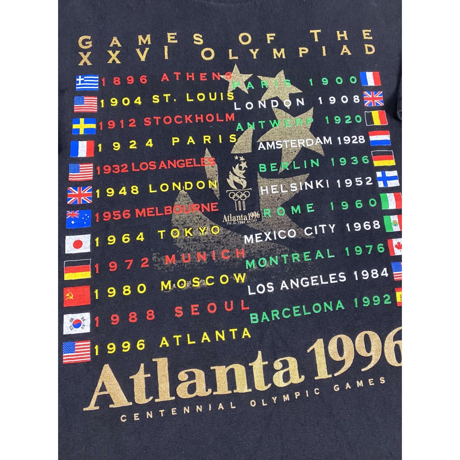 Hanes VINTAGE Atlanta 1996 Olympic Games Hanes Single Stitch Graphic Tee T Shirt Mens XL Black Size US XL / EU 56 / 4 - 3 Thumbnail