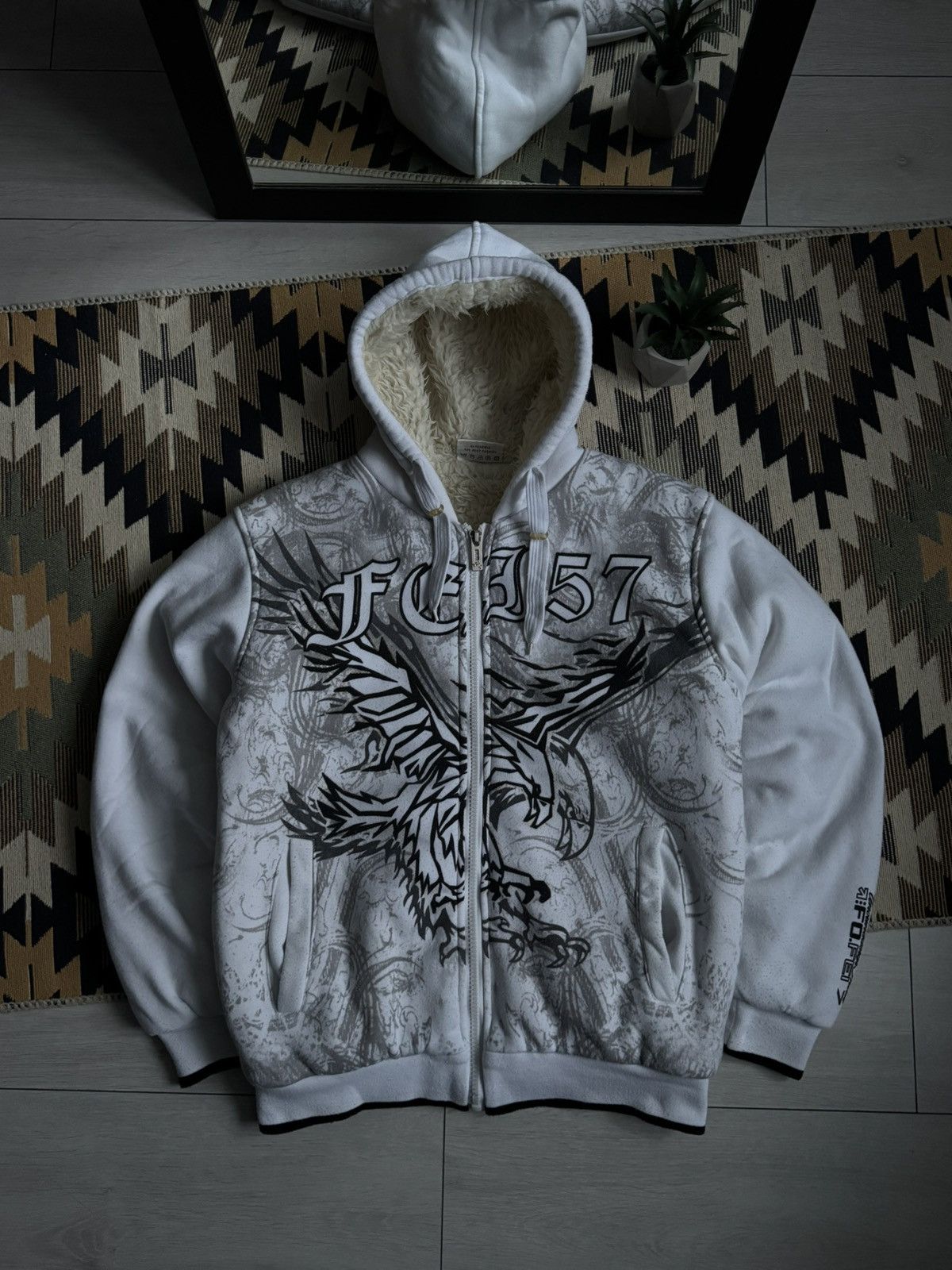 Vintage Really Point Ed Hardy Style Vintage Y2K Fur Zip Hoodie