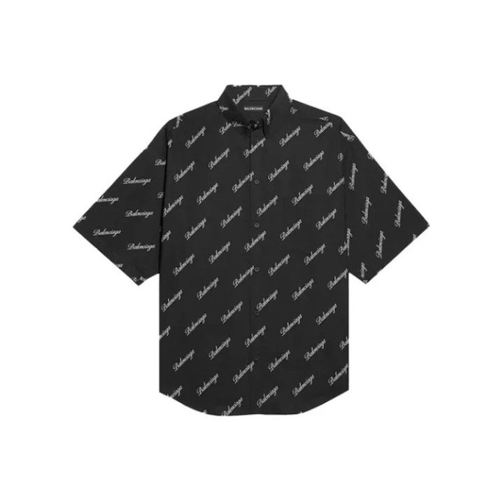 Balenciaga Balenciaga Black Logo Printed Short Sleeve Shirt Size US M / EU 48-50 / 2 - 1 Thumbnail