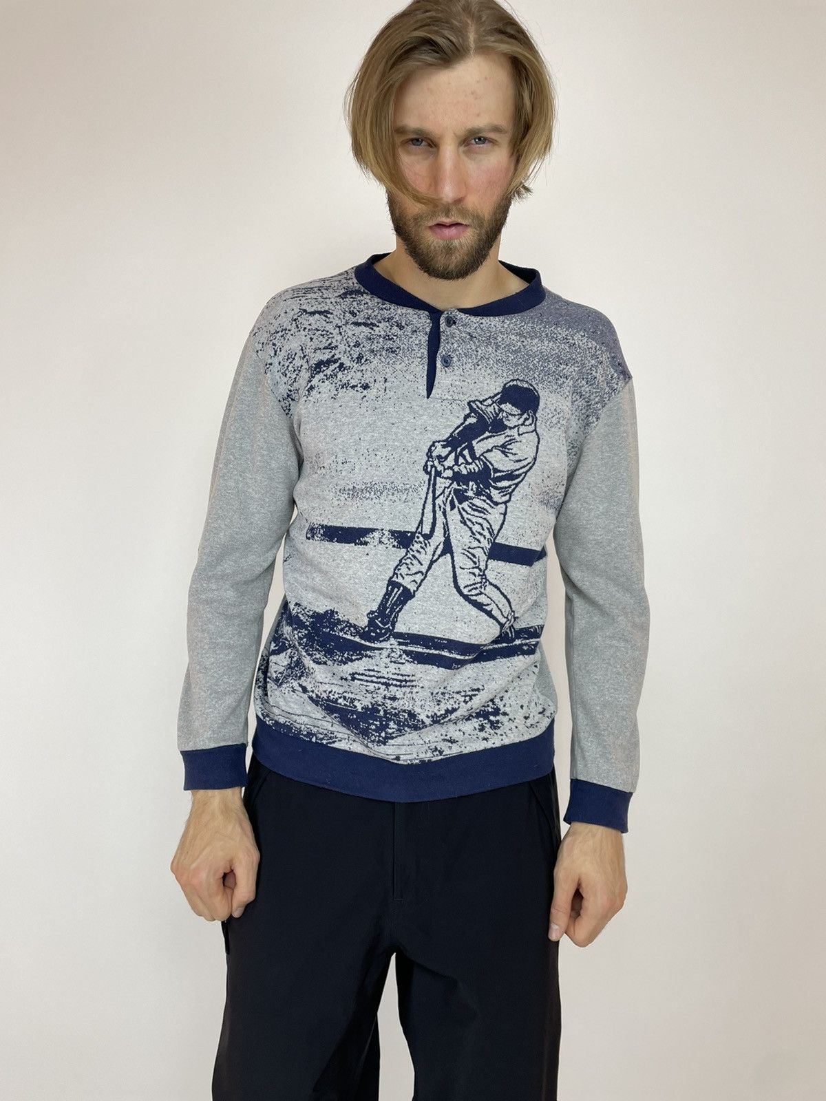 Vintage Vintage Il Granchio Mens Homewear Sweater Baseball Pattern Size US M / EU 48-50 / 2 - 1 Thumbnail