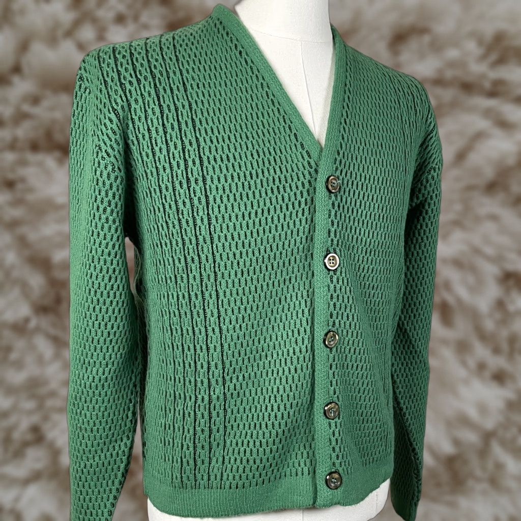 VINTAGE MALSON Green Cardigan Sweater Orlon Acrylic Medium Womens/Men?