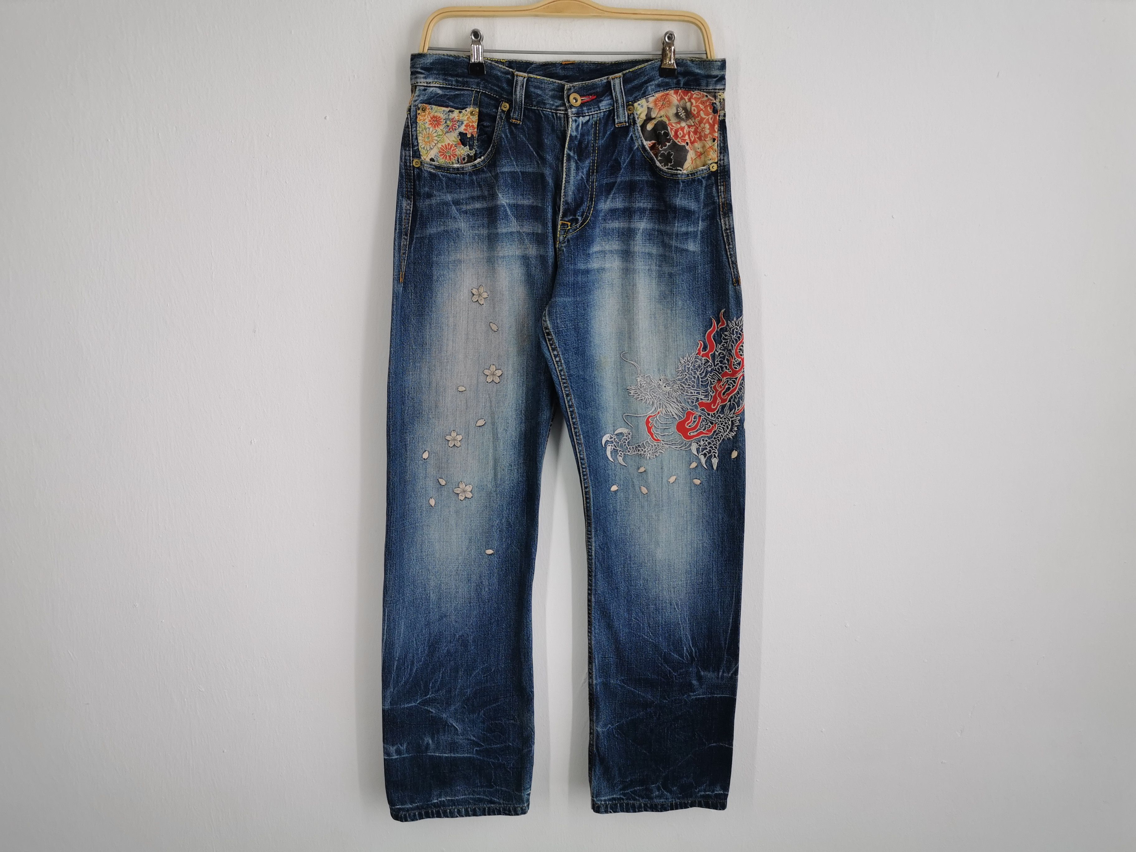Eternal Vintage Eternal Dragon Design Embroidery Denim Jeans Size 32 Size US 33 - 1 Thumbnail