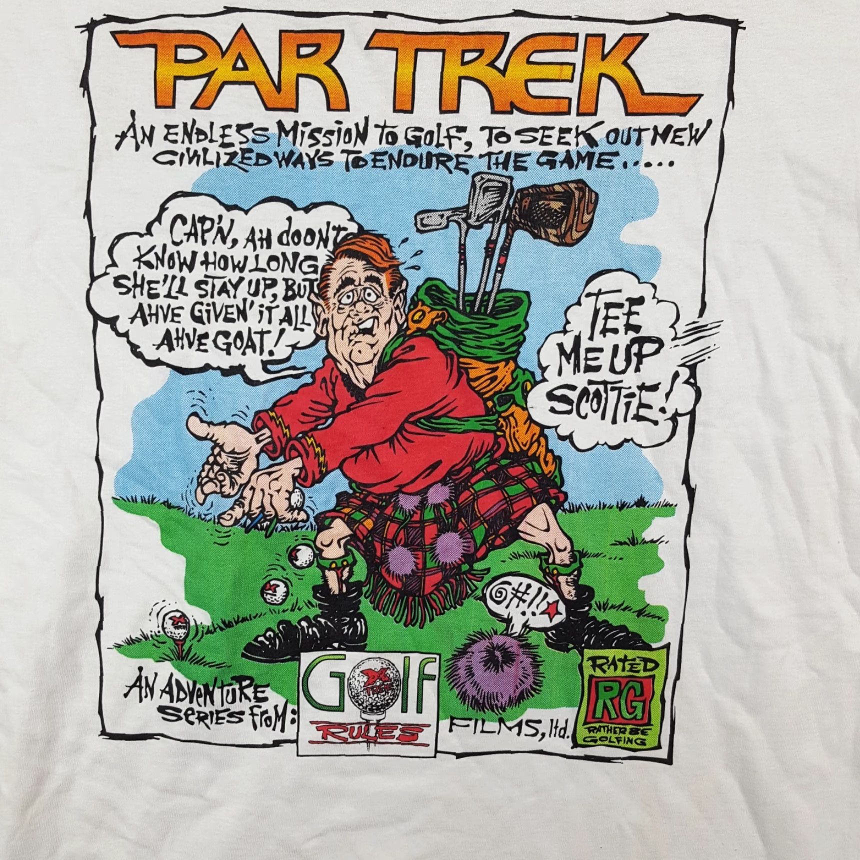 Hanes VINTAGE Star Trek Golf Parody T-Shirt Mens Large White 90s Cartoon Comics Retro Size US L / EU 52-54 / 3 - 5 Thumbnail