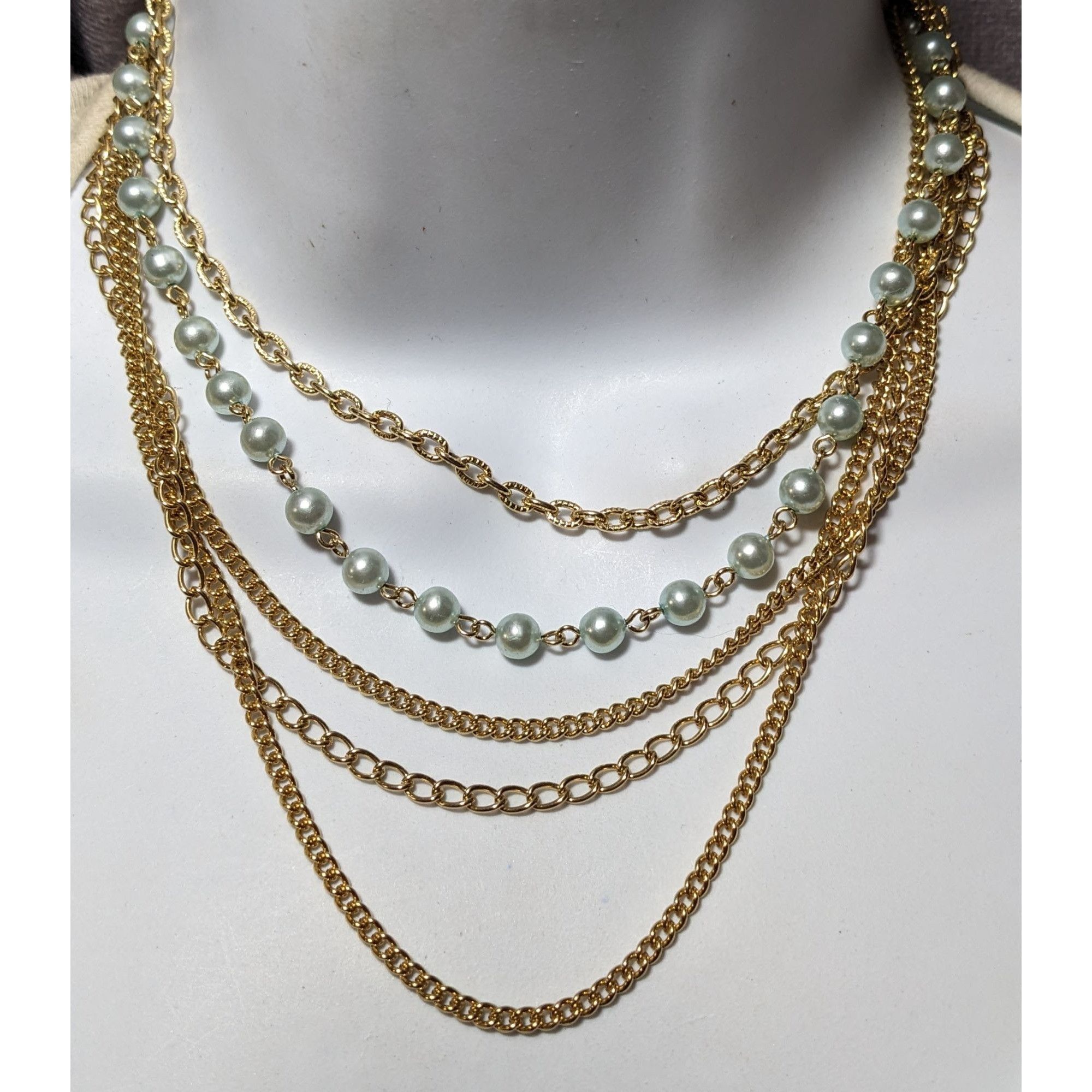 Other Vintage Pastel Blue And Gold Multilayer Necklace Size ONE SIZE - 5 Thumbnail