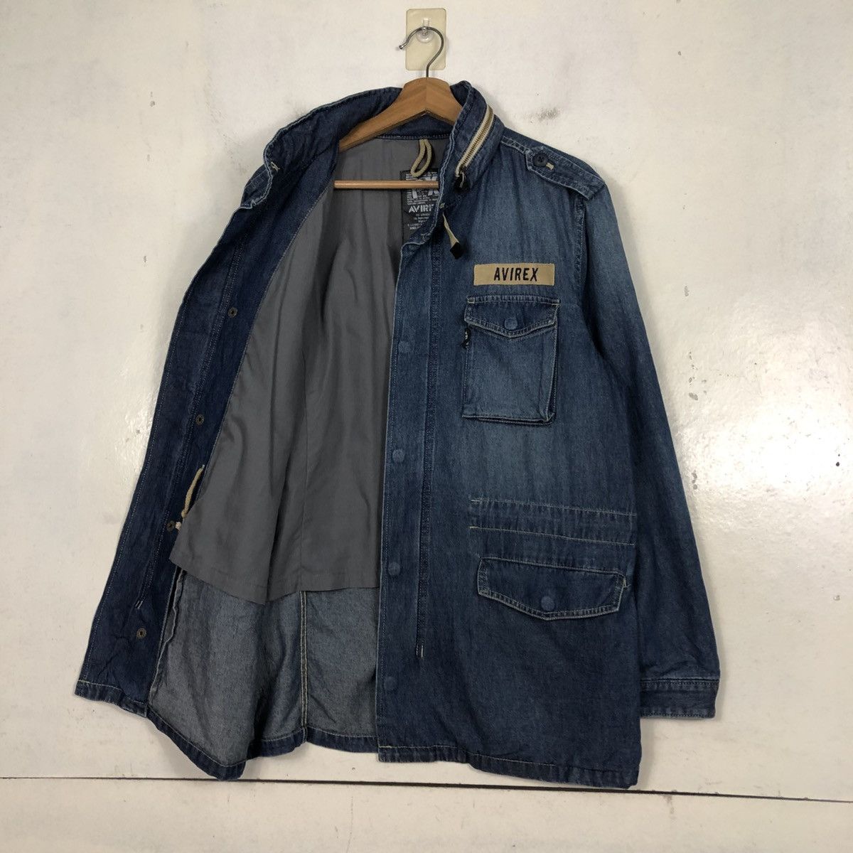 Avirex 💥VINTAGE DENIM BIKER JACKET AVIREX USN MILITARY Size US L / EU 52-54 / 3 - 13 Thumbnail