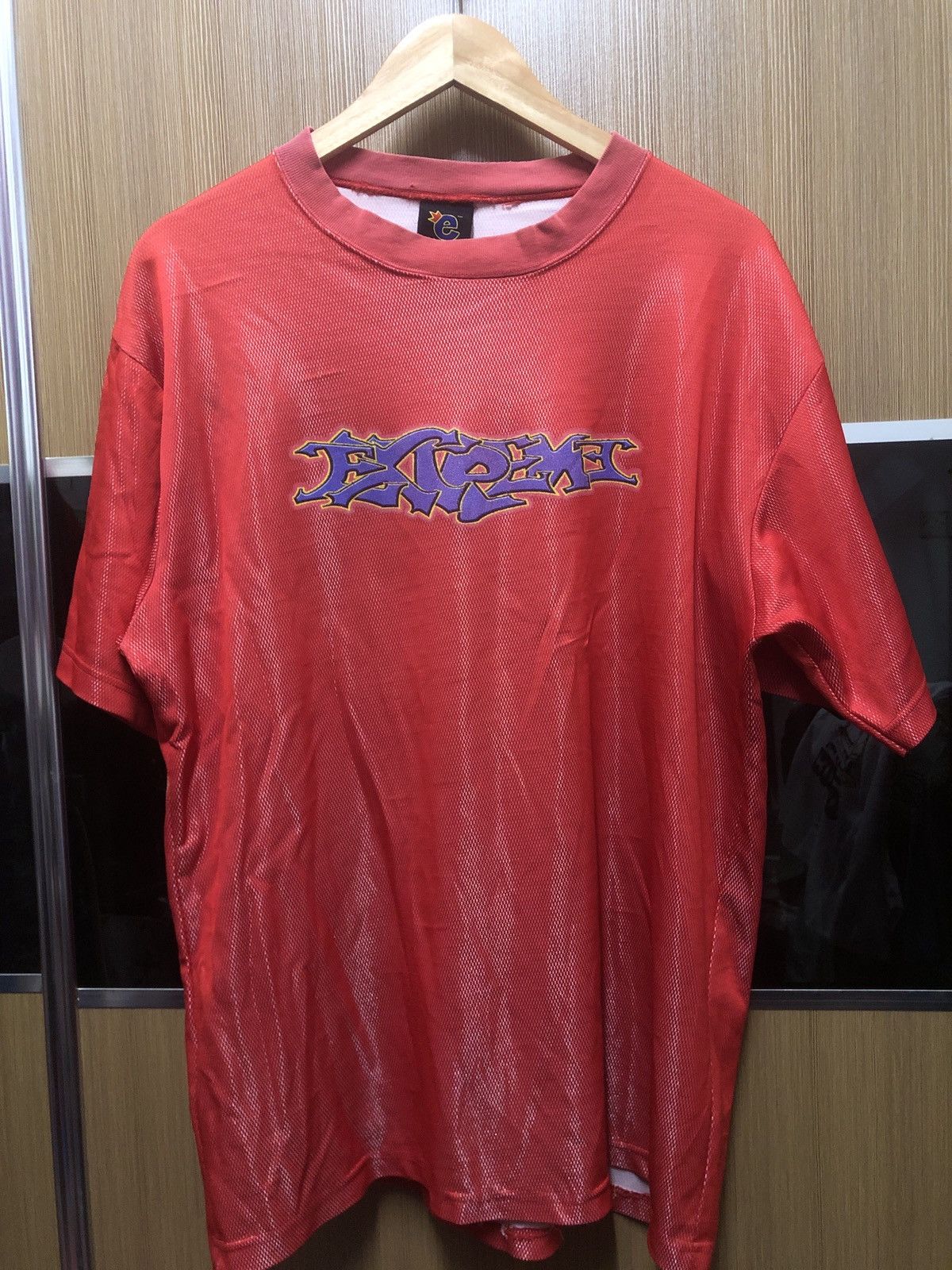 Vintage Y2K Extreme Spell out graffiti reflective mesh shirt