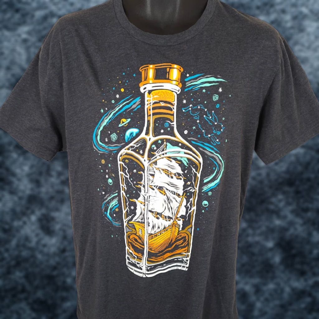 Vintage Into The AM T Shirt Mens Size Large Gray Ship In A Bottle Planets Space Tee Size US L / EU 52-54 / 3 - 1 Thumbnail