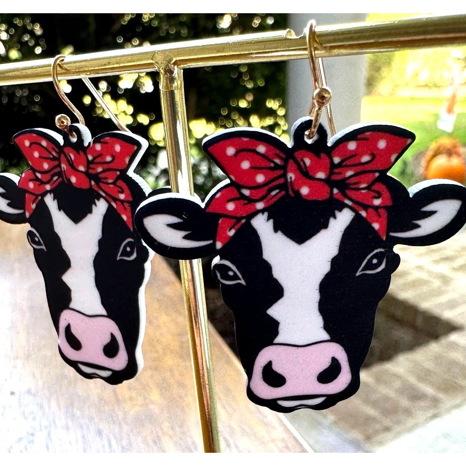 Handmade Christmas Cow Earrings Dangle Hooks New Heifer Calf Bovine F Size ONE SIZE - 3 Thumbnail