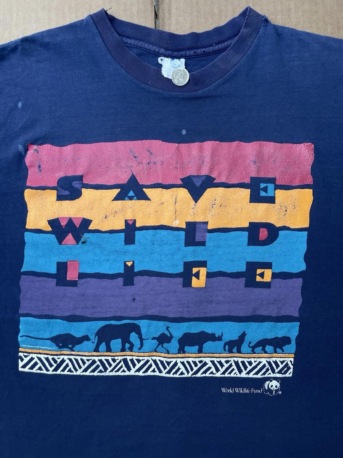 Vintage VTG World Wildlife Fund Save Wild Life Navy TShirt 21”x28.5” Size US L / EU 52-54 / 3 - 3 Thumbnail