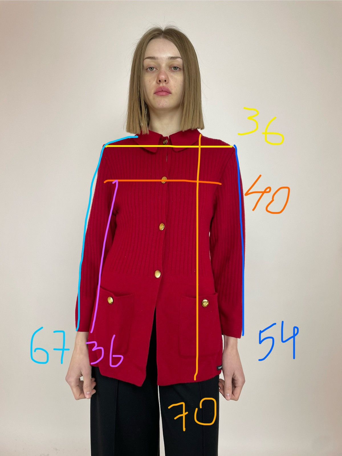 Designer × Vintage PETER HANH Red Wool Cardigan Knit Sweater size Women’s F48 Size XXL / US 16-18 / IT 52-54 - 10 Thumbnail