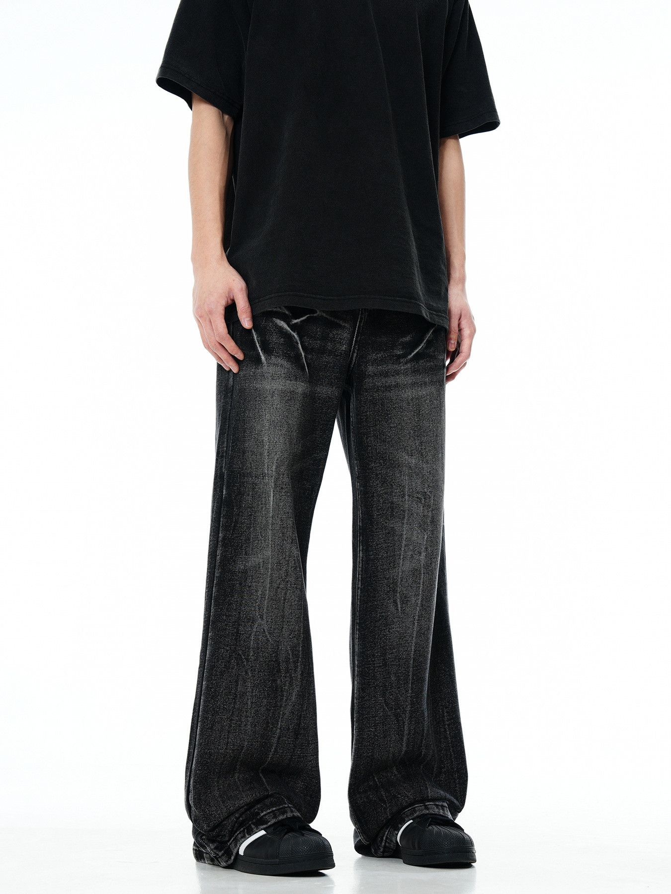 Vintage Retro High-Street Lightning-Pattern Distressed Washed Jeans Size US 32 / EU 48 - 3 Thumbnail