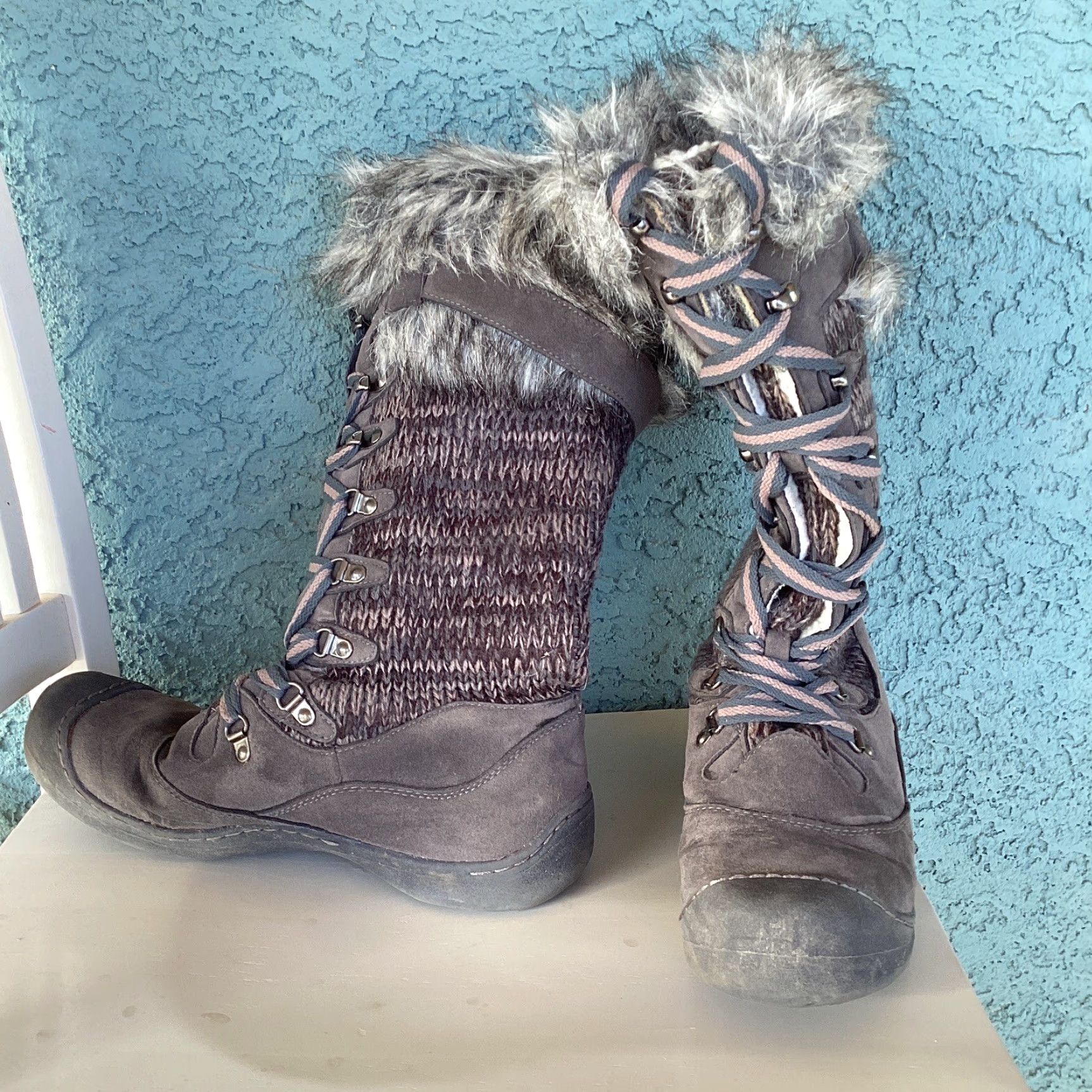 Vintage Muk Luks Gwen Boots Winter Knit Waterproof 10 Women Brown Mid-Calf Lace Up Faux Fur 3M Thinsulate Insulation Flaw Read Size US 10 / IT 40 - 6 Thumbnail