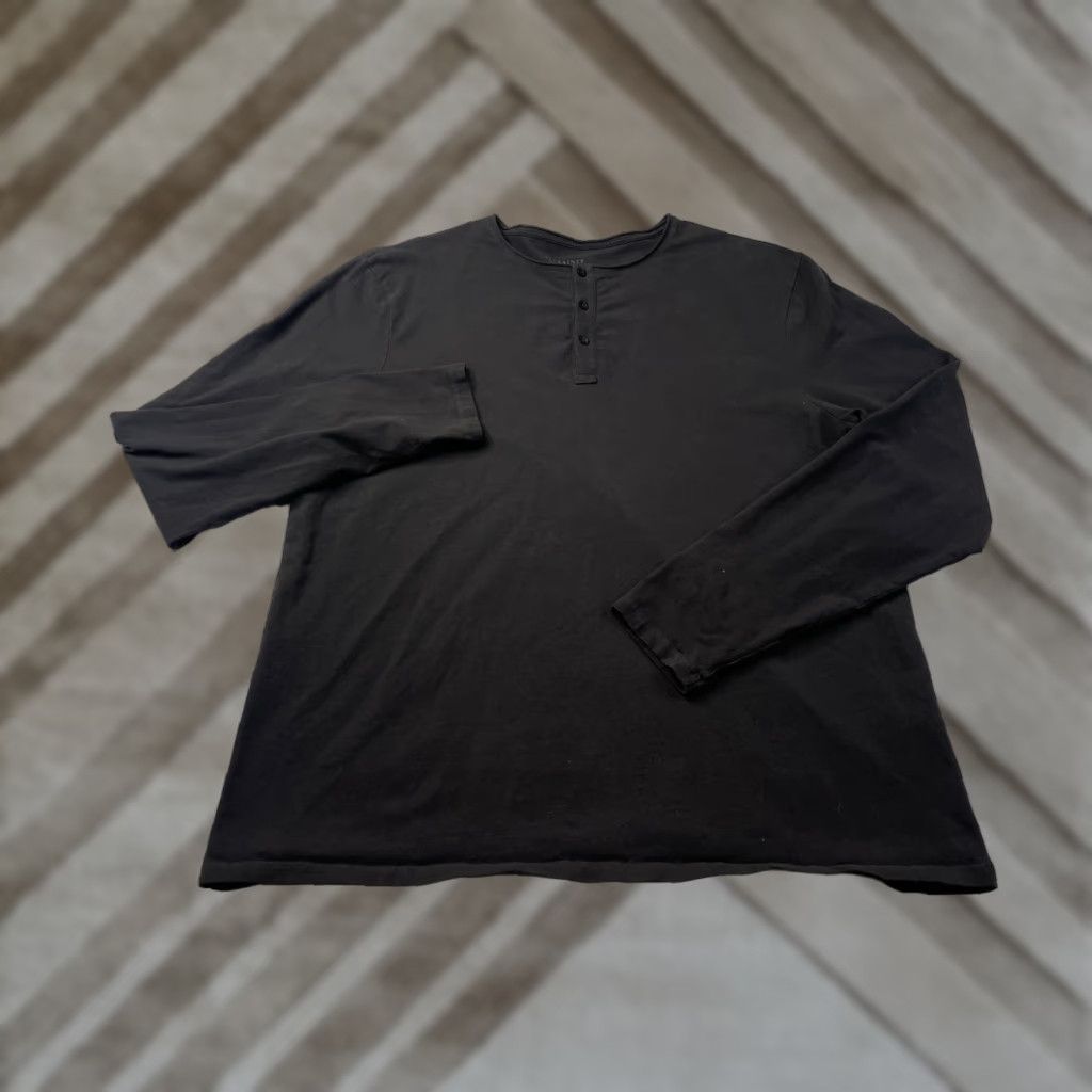 Allsaints AllSaints Bodega Mens Large Gray Henley Shirt Long Sleeve Cotton Elastic Knit Stretch, Regular, Breathable, T-Shirt Size US L / EU 52-54 / 3 - 1 Thumbnail
