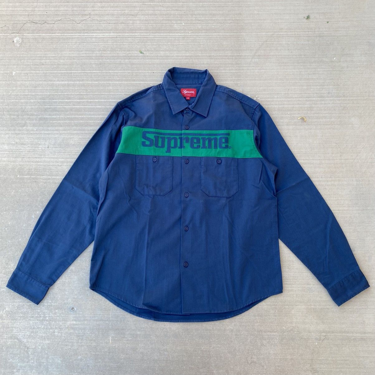 Supreme Supreme Racing Logo Work Button Up Shirt Navy 2019 Size US M / EU 48-50 / 2 - 1 Thumbnail
