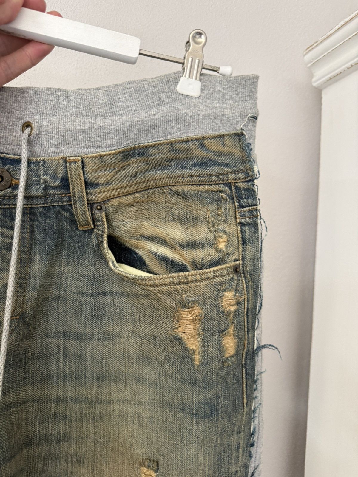 Dolce & Gabbana Distressed Hybrid Denim Sweatpants with Raw Edges Size US 34 / EU 50 - 5 Thumbnail
