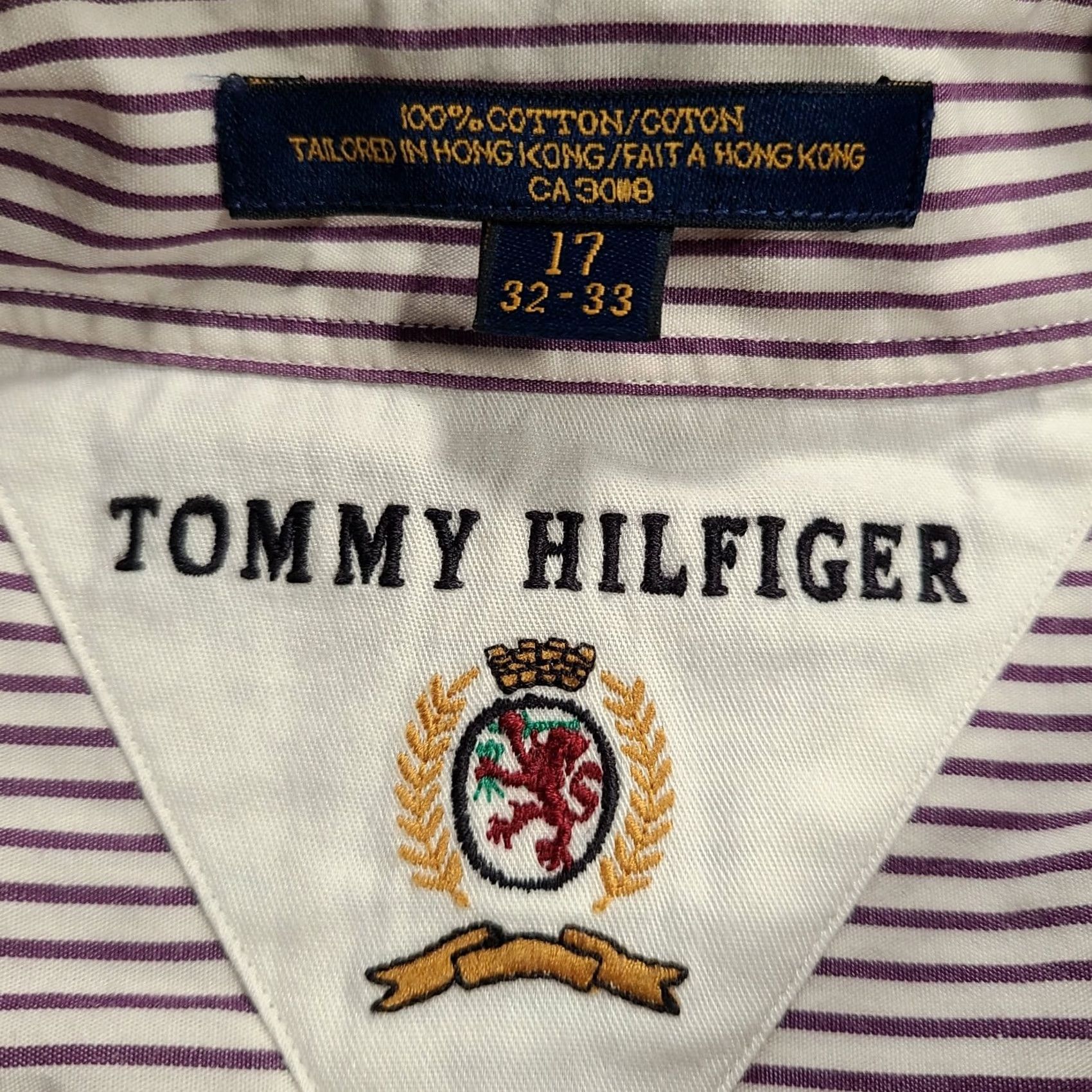 Tommy Hilfiger Tommy Hilfiger Dress Shirt Mens 17 Purple Pinstripe Button-Down Long Sleeves Size 46R - 3 Thumbnail