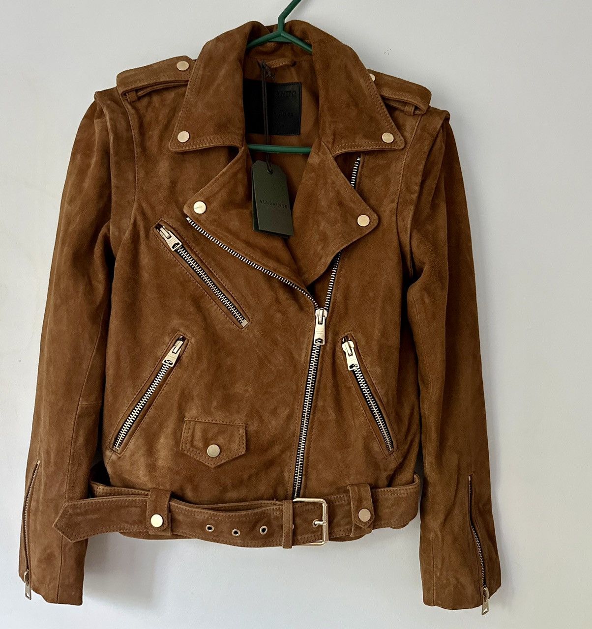 Allsaints ALL SAINTS Morgan Suede Biker Jacket in camel Size S / US 4 / IT 40 - 6 Thumbnail