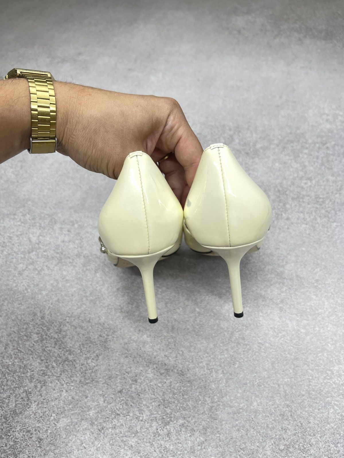 Jimmy Choo Jimmy Choo Beige Patent Leather Aurelie 85 Pump Heels Size US 9 / IT 39 - 10 Thumbnail