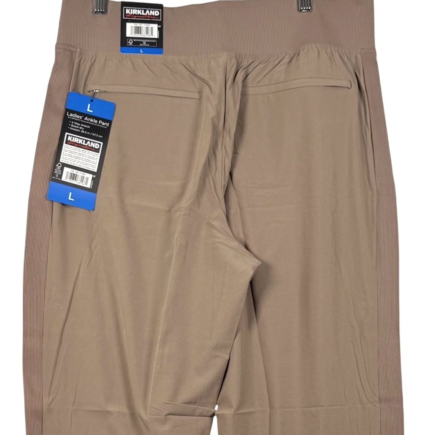 Vintage Womens Ankle Pant Beige 4-Way Stretch Ribbed Waistband Pull On 34 in Waist Tapered Leg Pocket Quick Dry Casual Travel Workwear Linen? Size 36" / US 14 / IT 50 - 4 Thumbnail
