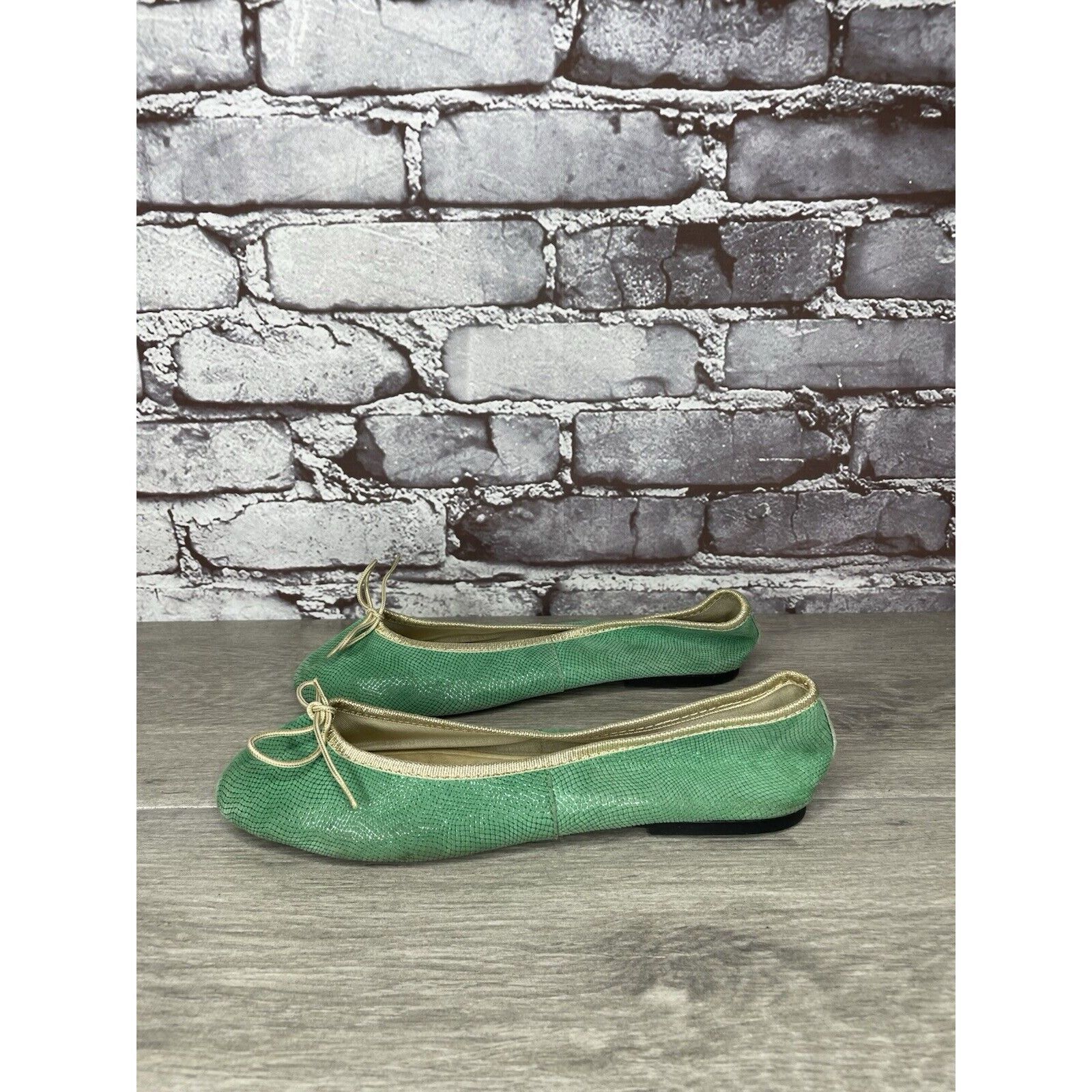Other London Sole Green Leather Animal Print FRANCE Ballet Flats W Size US 8.5 / IT 38.5 - 20 Thumbnail