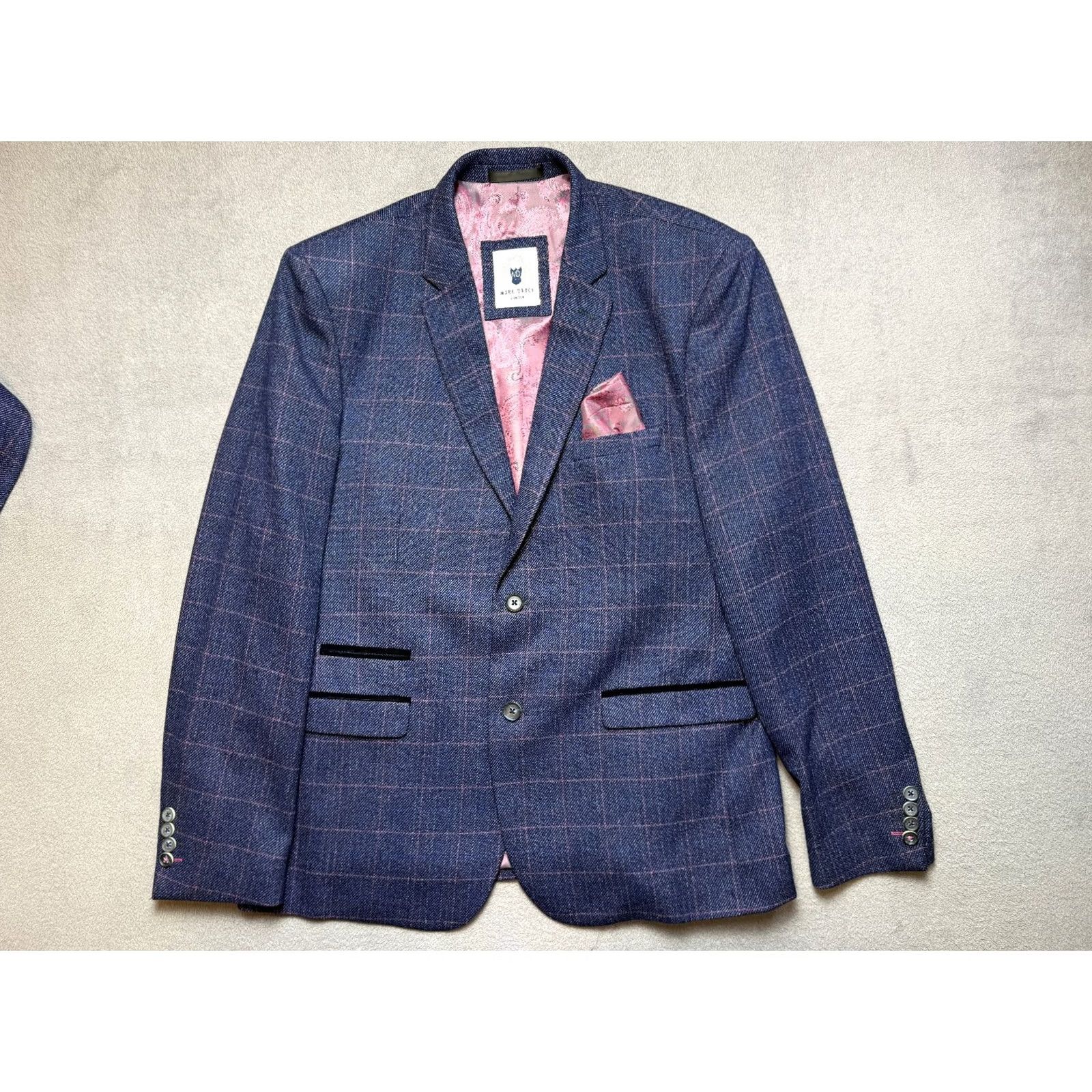 Vintage Marc Darcy London Blazer Vest 2 Piece Blue Indigo 46 Mens Suit Set Blazer Vest 2 Piece Blue Indigo 46 Size 46R - 7 Thumbnail