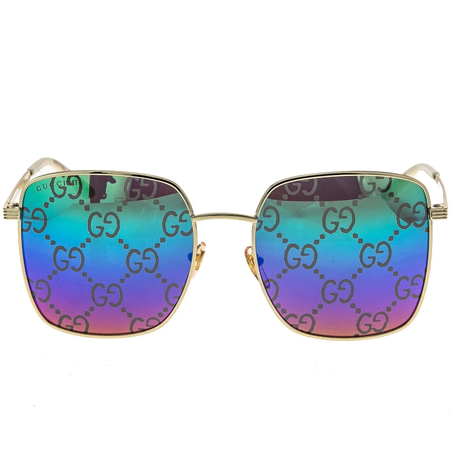 Gucci GUCCI 0802 Gold Blue Rainbow GG Print Gg0802S Sunglasses 004 Size ONE SIZE - 5 Thumbnail