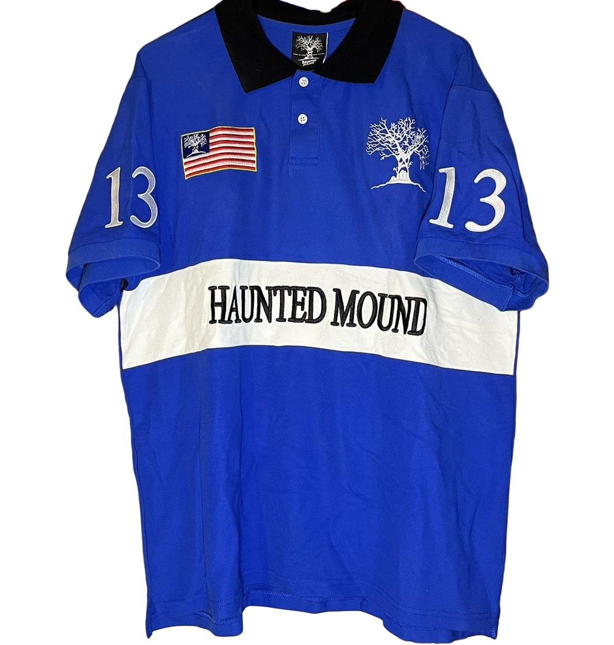 image of Drain Gang x Haunted Mound Haunted Mound-Blue Polo XL In Plastic New Sematary Glo Gang, Men's