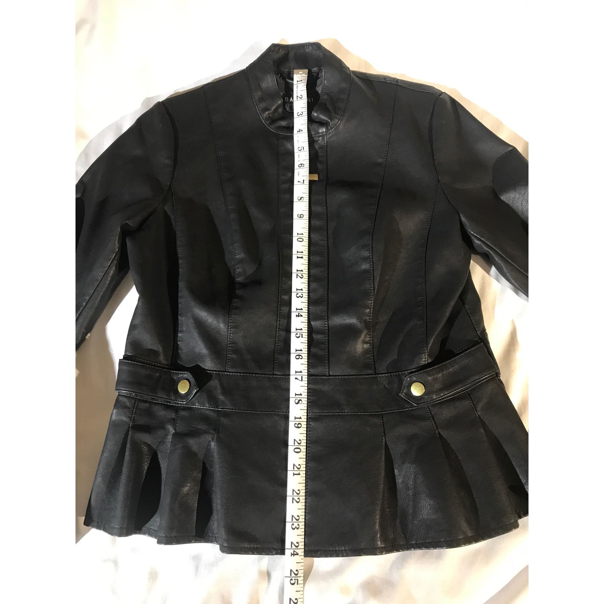 Vintage Baccini Womens Black Ruffled Zip Faux Leather Jacket Size M / US 6-8 / IT 42-44 - 7 Thumbnail