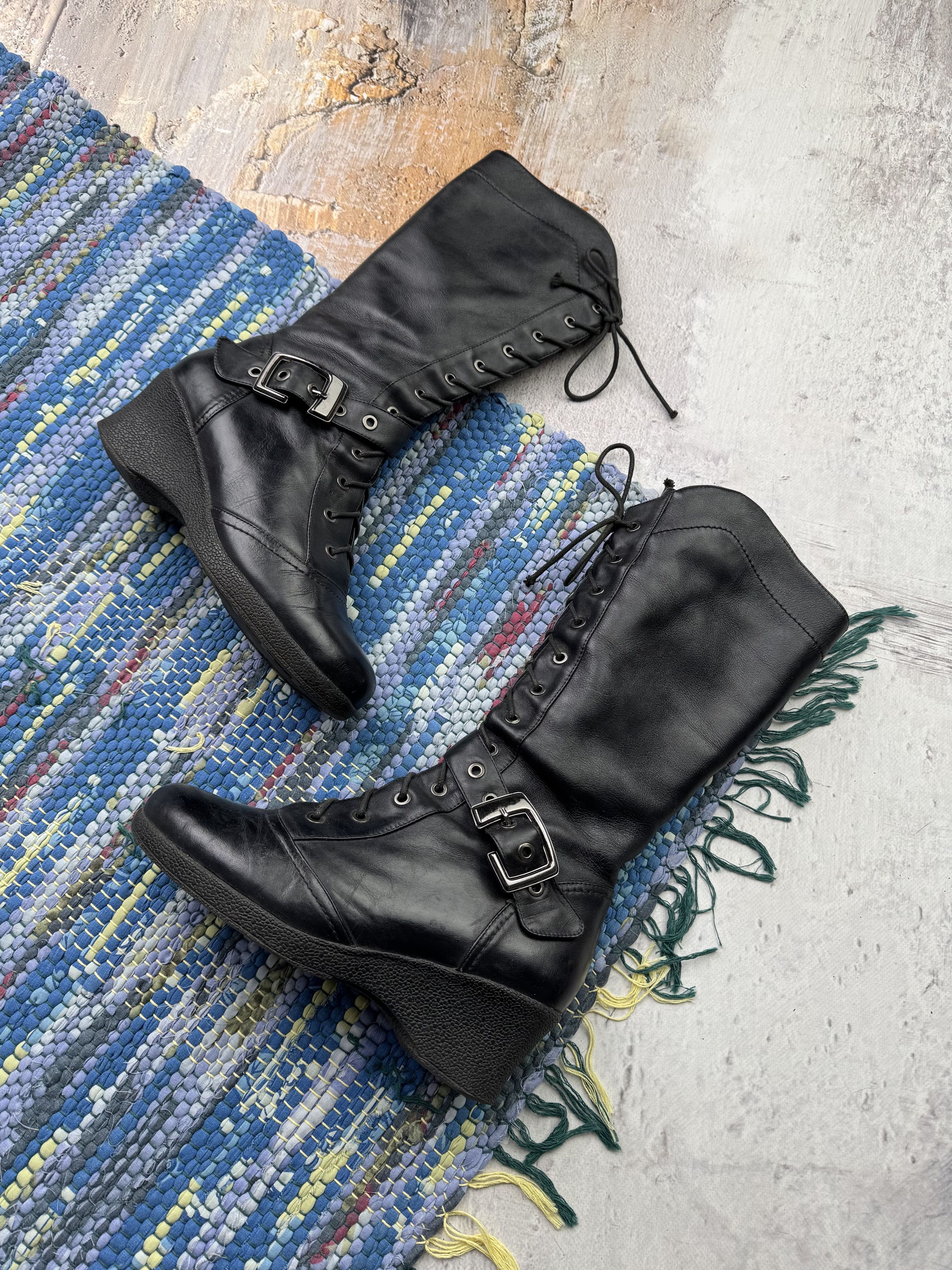 Japanese Brand Vintage Leather Boots With Straps A650D7(564) Size US 9 / IT 39 - 1 Thumbnail