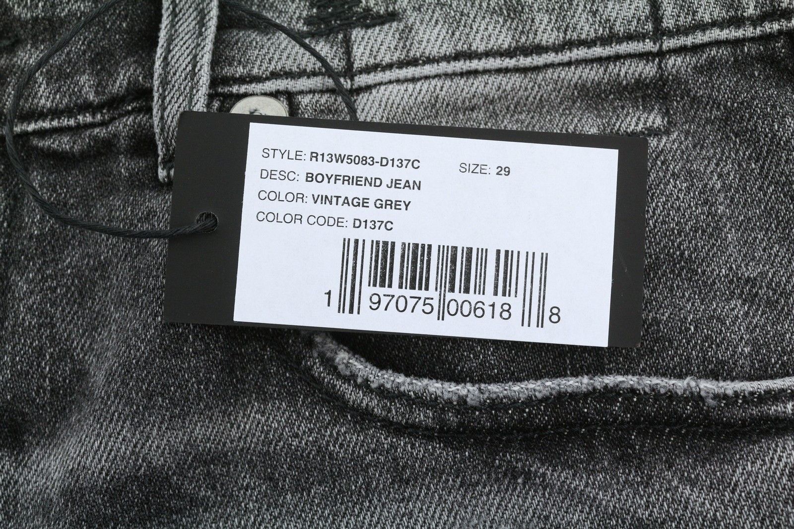 R13 BOYFRIEND 29 Vintage Grey Distress 88269 Size 29" - 7 Thumbnail